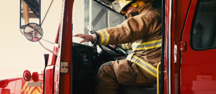 fireman in his truck